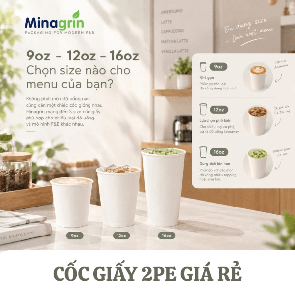 Cốc giấy 2PE giá rẻ cho quán café, trà sữa và F&B