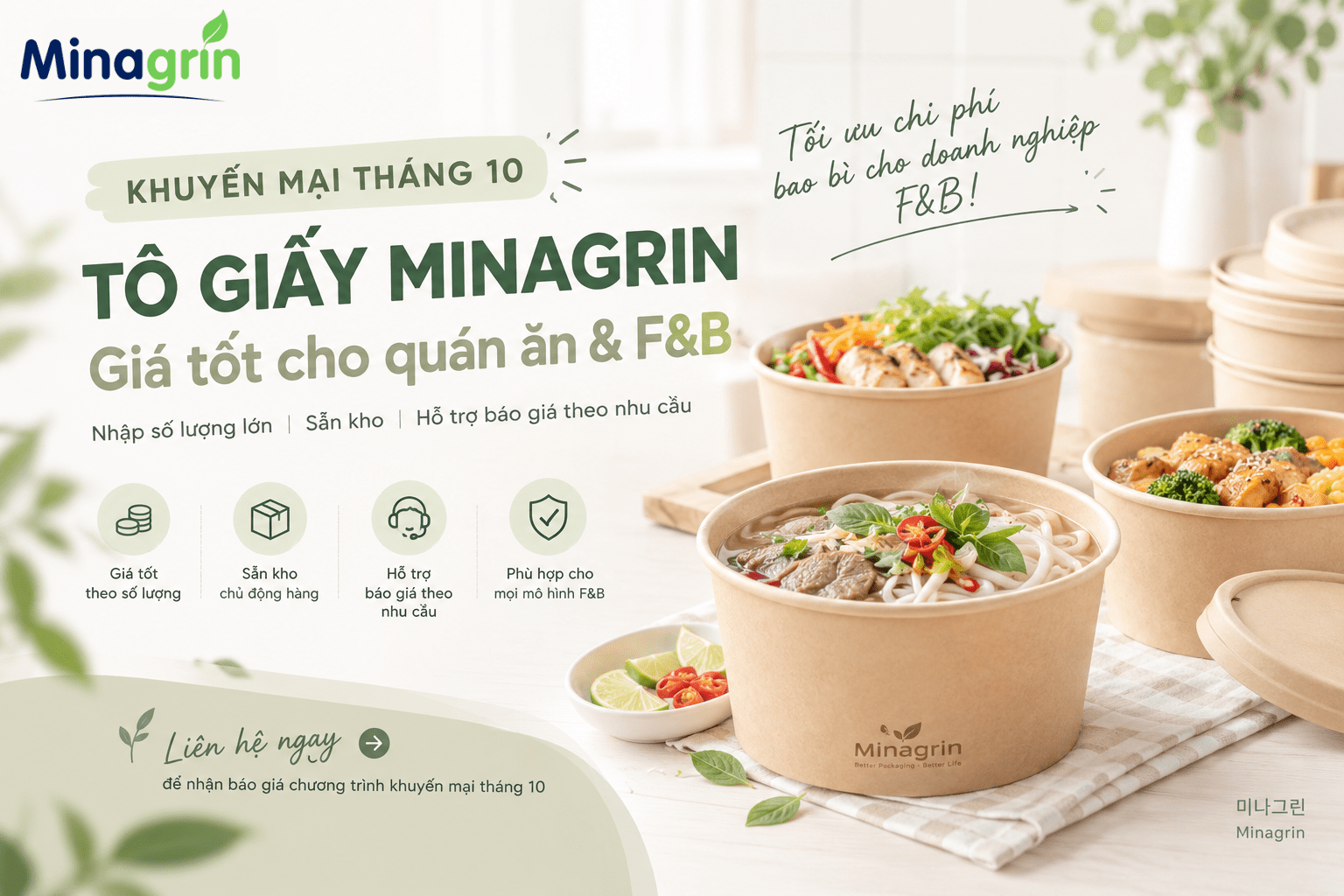 Khuyến mại tháng 10: Tô giấy Minagrin giá tốt cho quán ăn và F&B